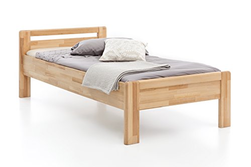 WOODLIVE DESIGN BY NATURE Massivholz-Bett aus Kernbuche, als Seniorenbett geeignet, in Komforthöhe, geöltes Einzel- und Komfortbett mit Kopfteil (100 x 200 cm) von WOODLIVE DESIGN BY NATURE
