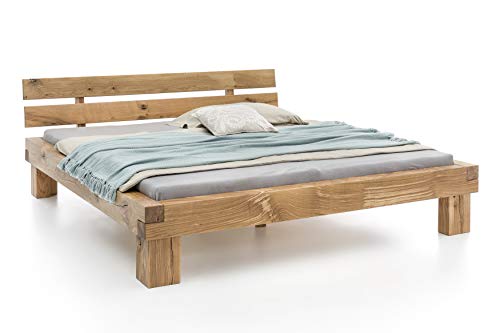 WOODLIVE DESIGN BY NATURE Massivholzbett Balkenbett Doppelbett in Wildeiche Vollmassiv (160x200) inkl. Lattenrost verstellbar von WOODLIVE DESIGN BY NATURE