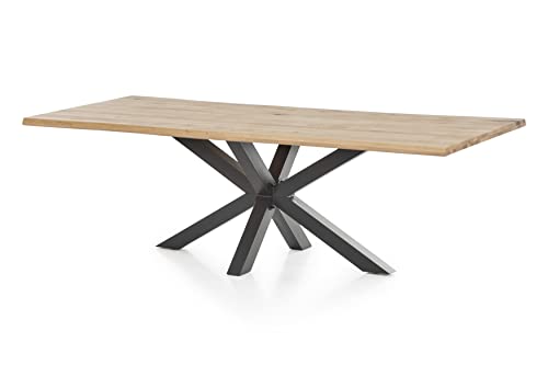 WOODLIVE DESIGN BY NATURE Massivholztisch Brian, 220 x 100 cm Tisch aus Wildeiche, massiver Esstisch mit Baumkante und Stern-Tischgestell aus Stahl, hochwertiger Esszimmertisch von WOODLIVE DESIGN BY NATURE
