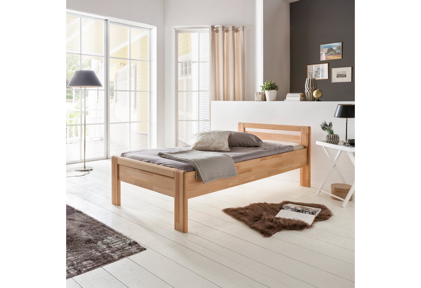 WOODLIVE Massivholzbett Design Bett aus Kernbuche mit Kopfteil für erholsamen Schlaf (Massivholzmöbel, div. Rahmengrößen 90-200 x 200cm, mit und ohne Lattenrost), Kinderbett, Jugendbett, Seniorenbett, mit Naturöl behandeltes Holzbett von WOODLIVE