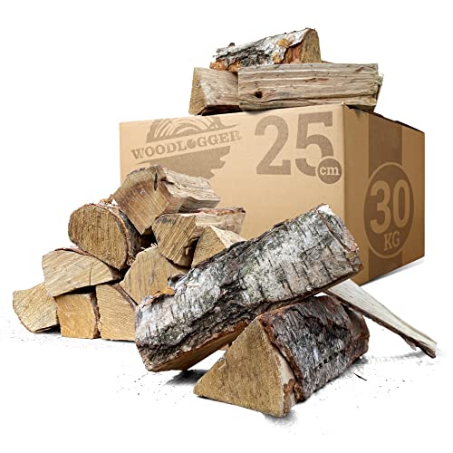 Woodlogger 30 KG Brennholz aus Birke I trockenes Kaminholz I ofenfertiges Feuerholz I reines Birkenholz I Holz für Kaminofen, Lagerfeuer, Feuerschale, Ofen I Grillholz (Holz-Scheitlänge: 25 cm) von WOODLOGGER