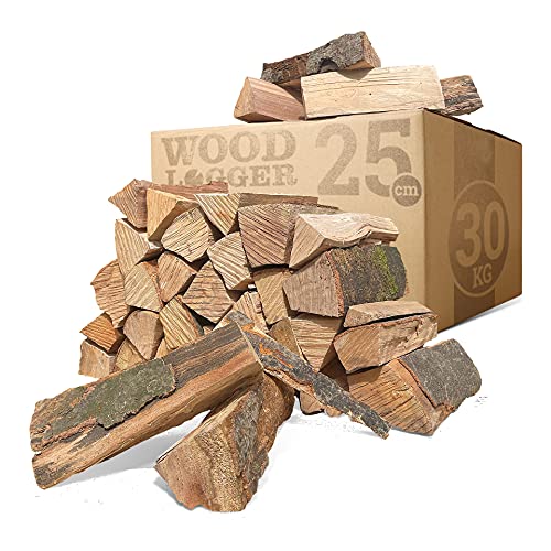 Woodlogger 30 KG Brennholz aus Buche I trockenes Kaminholz I ofenfertiges Feuerholz I reines Buchenholz I Holz für Kaminofen, Lagerfeuer, Feuerschalen, Ofen I Grillholz (Holz-Scheitlänge: 25 cm) von WOODLOGGER