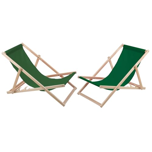 WOODOK 2-er Liegestuhl Set aus Buchenholz Strandstuhl Sonnenliege Gartenliege für Strand, Garten, Balkon und Terrasse Liege Klappbar bis 120kg (Grün) von WOODOK