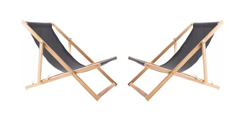 WOODOK 2er Liegestuhl Klappbar - Gartenliege Klappbar bis 120kg, Sonnenliege aus Buchenholz ohne Armlehne - 3-Stufige Rückenlehnenverstellung (2X Grau) von WOODOK