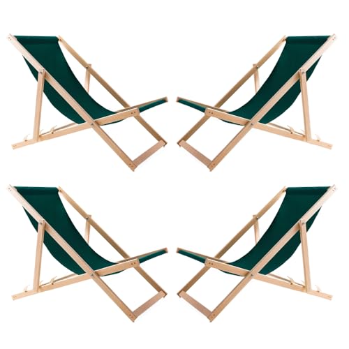 WOODOK 4er Liegestuhl Klappbar - Gartenliege Klappbar bis 120kg, Sonnenliege aus Buchenholz ohne Armlehne - 3-Stufige Rückenlehnenverstellung (4X Grün) von WOODOK