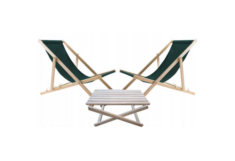 WOODOK Gartenstuhl, Set aus 2 Liegestühlen inkl. Beistelltisch von WOODOK