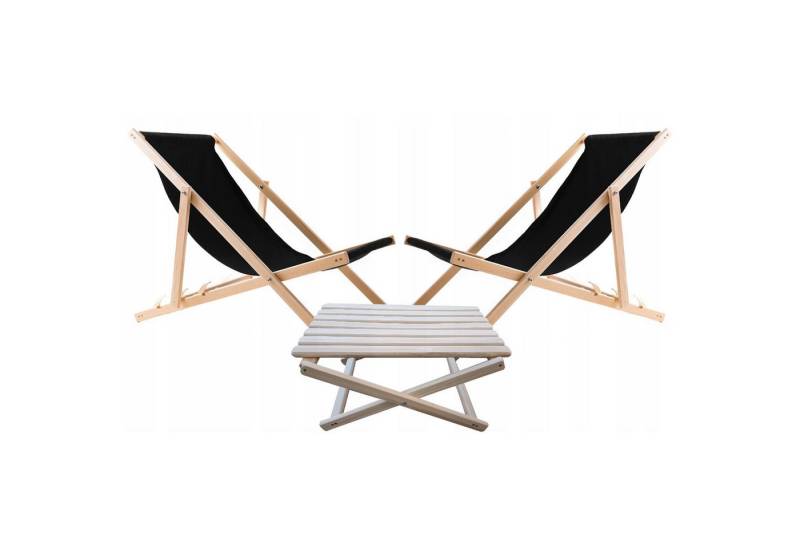 WOODOK Gartenstuhl, Set aus 2 Liegestühlen inkl. Beistelltisch von WOODOK