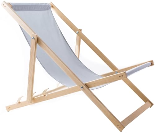 WOODOK Liegestuhl Klappbar Holz - Strandstuhl aus Buchenholz bis 120kg, ohne Armlehne - 3-Stufige Rückenlehnenverstellung (Helle Asche) von WOODOK