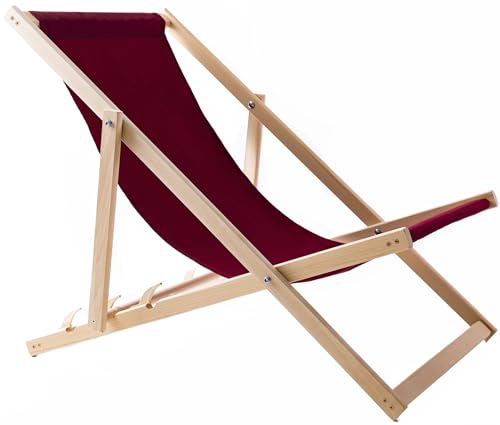 WOODOK Liegestuhl Klappbar Holz - Strandstuhl aus Buchenholz bis 120kg, ohne Armlehne - 3-Stufige Rückenlehnenverstellung (Rotwein) von WOODOK