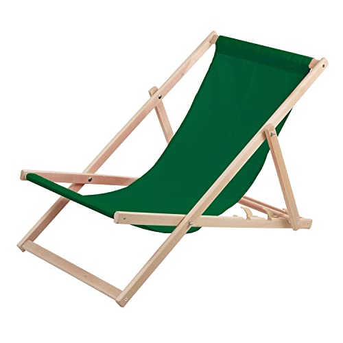 WOODOK Liegestuhl aus Buchholz Strandstuhl Sonnenliege Gartenliege für Strand, Garten, Balkon und Terrasse Liege Klappbar (Grün) von WOODOK
