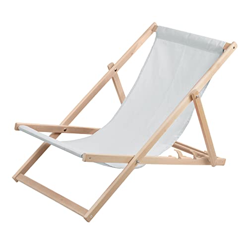 WOODOK Liegestuhl aus Buchholz Strandstuhl Sonnenliege Gartenliege für Strand, Garten, Balkon und Terrasse Liege Klappbar (Hellgrau) von WOODOK