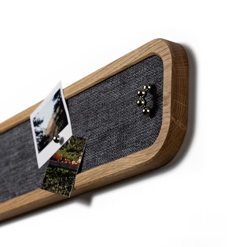 Magnet Pinnwand aus massivem Eichenholz 50x13 cm – Stoffbespannt in Anthrazit mit Magnetischer Rückwand – Wanddeko & Memoboard inkl. 5 Magnetkugeln & Befestigung – Handgemacht von WOODS von WOODS