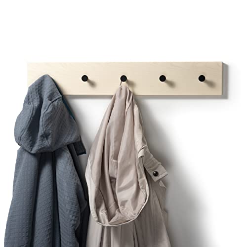 WOODS Hakenleiste Garderobe Holz massiv I Garderobenleiste moderne Wandgarderobe aus Holz handgefertigt in Bayern I Handtuchhalter I Garderobenpaneel (55cm (5 Haken), Ahorn, schwarze Haken) von WOODS