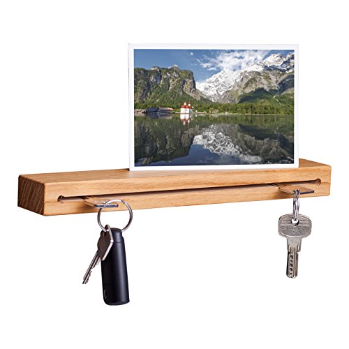 WOODS Schlüsselbrett mit Ablage I Nut - Schlüsselhalter Modern I Wanddekoration aus Holz Handgefertigt in Bayern I Schlüsselleiste Holzdeko I Schlüsselboard (Eiche, 30 cm) von WOODS