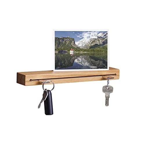 WOODS Schlüsselbrett Mit Ablage I Nut - Schlüsselhalter Modern I Wanddekoration Aus Holz Handgefertigt in Bayern I Schlüsselleiste Landhaus Design I Schlüsselboard (Eiche, 20 cm) von WOODS