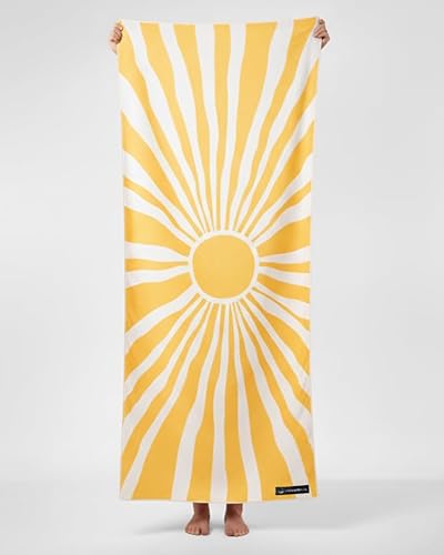 WOODSANDWAVES - Strandtuch aus recycelter Mikrofaser - schnelltrocknend, leicht, kompakt - 180cm x 80cm - XL Badetuch - Handtuch für Reisen - saugfähig, sandfreies & großes Strandhandtuch (Sunshine) von WOODSANDWAVES