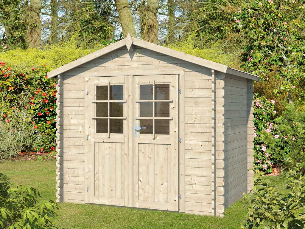 WOODTEX Gartenhaus Blockbohlenhaus CA2870 Los Angeles 28 mm naturbelassen - BxTxH: 260x198x225 cm, Doppelflügeltür, Sockelmaß: 230x180 cm von WOODTEX