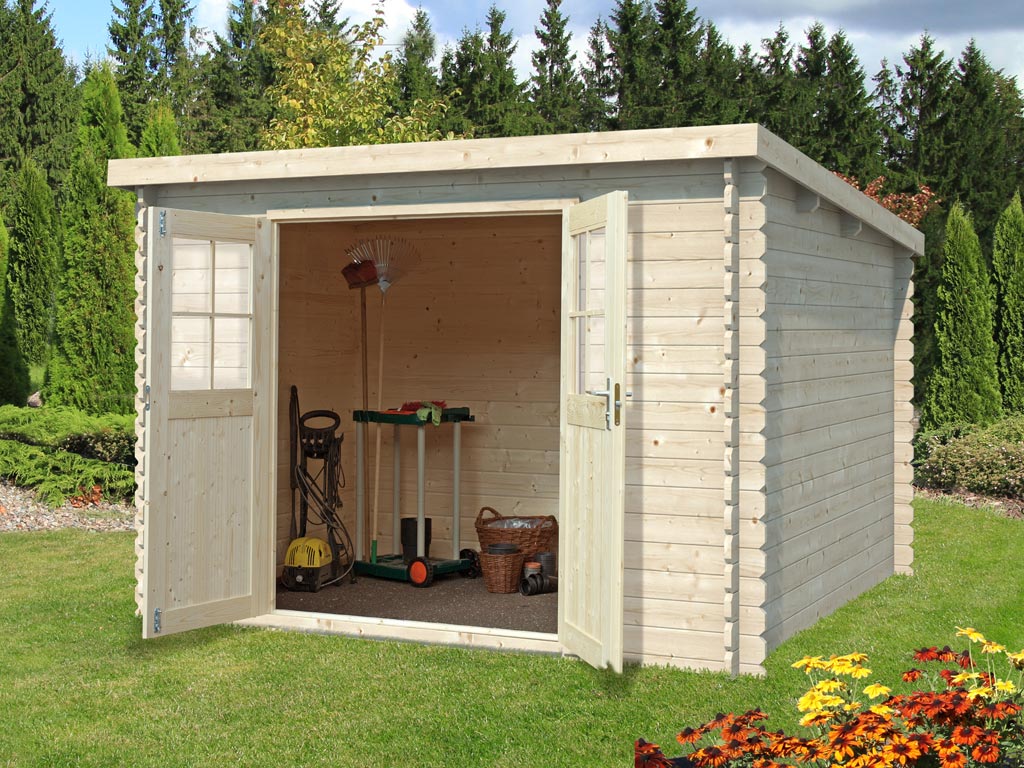 WOODTEX Gartenhaus Blockbohlenhaus CA2974 28 mm naturbelassen - BxTxH: 298x259x203 cm, Doppeltür von WOODTEX