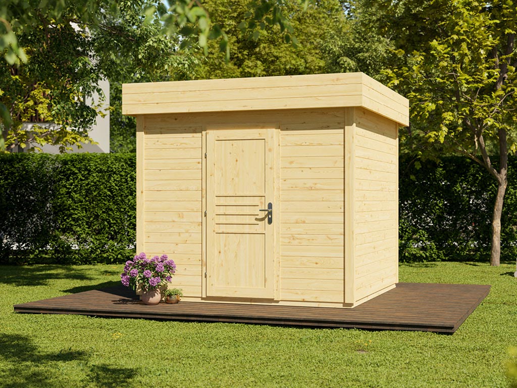 WOODTEX Gartenhaus Livo 1 28 mm naturbelassen - Außenmaß: BxTxH: 283,5x277,6x246,5 cm, Sockelmaß: BxT: 254x248 cm, inkl. Tür von WOODTEX