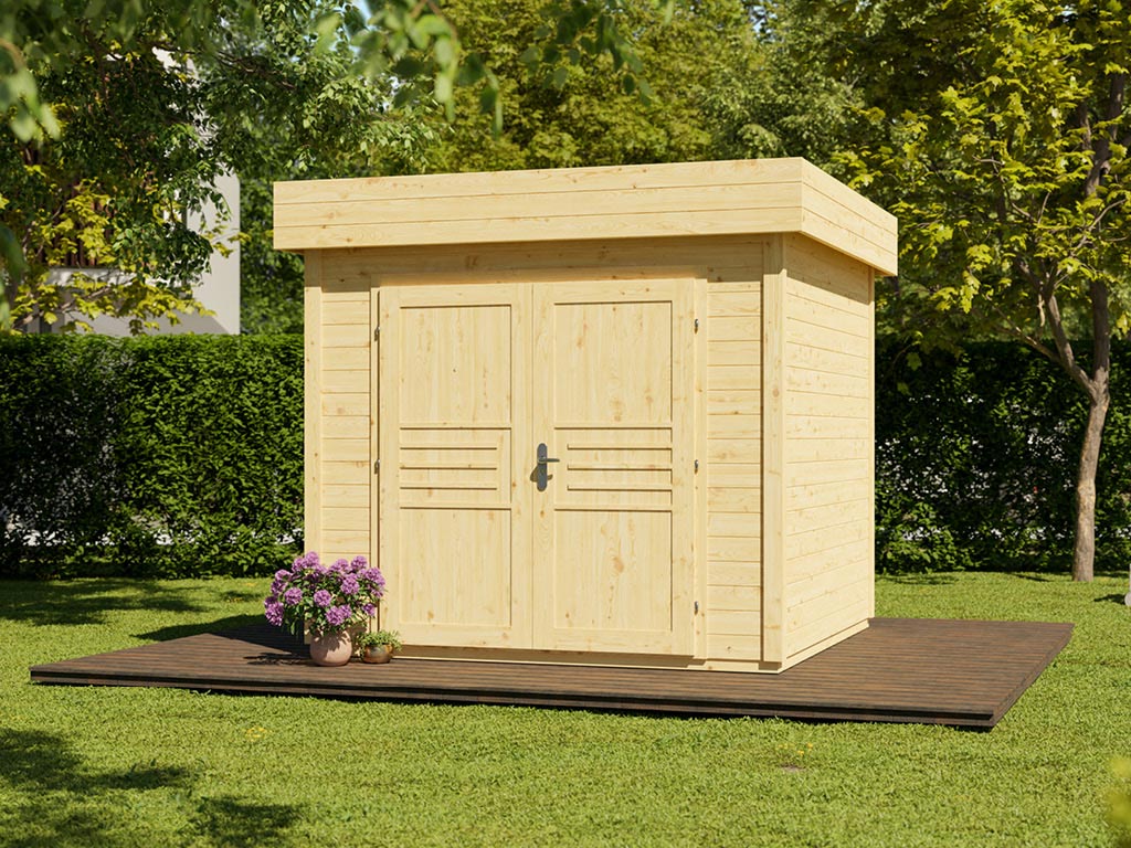 WOODTEX Gartenhaus Livo 2 28 mm naturbelassen - Außenmaß: BxTxH: 283,5x277,6x246,5 cm, Sockelmaß: BxT: 254x248 cm, inkl. Tür von WOODTEX