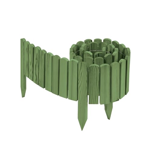 Woodygift Beeteinfassung Holz 200 cm – Rasenkante 10 cm Hoch – Flexibler Gartenzaun Beetumrandung Naturholz – Gartendeko Rollborder für Rabatten & Wege (Grün) von WOODYGIFT