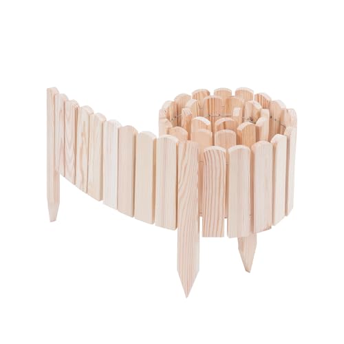 Woodygift Beeteinfassung Holz 200 cm – Rasenkante 20 cm Hoch – Flexibler Gartenzaun Beetumrandung Naturholz – Gartendeko Rollborder für Rabatten & Wege (Natur) von WOODYGIFT