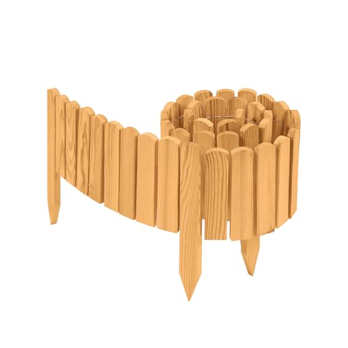 Woodygift Beeteinfassung Holz 200 cm – Rasenkante 30 cm Hoch – Flexibler Gartenzaun Beetumrandung Naturholz – Gartendeko Rollborder für Rabatten & Wege (Helle Eiche) von WOODYGIFT