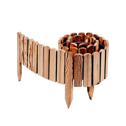 Woodygift Beeteinfassung Holz 200 cm – Rasenkante 30 cm Hoch – Flexibler Gartenzaun Beetumrandung Naturholz – Gartendeko Rollborder für Rabatten & Wege (Verkohlt) von WOODYGIFT