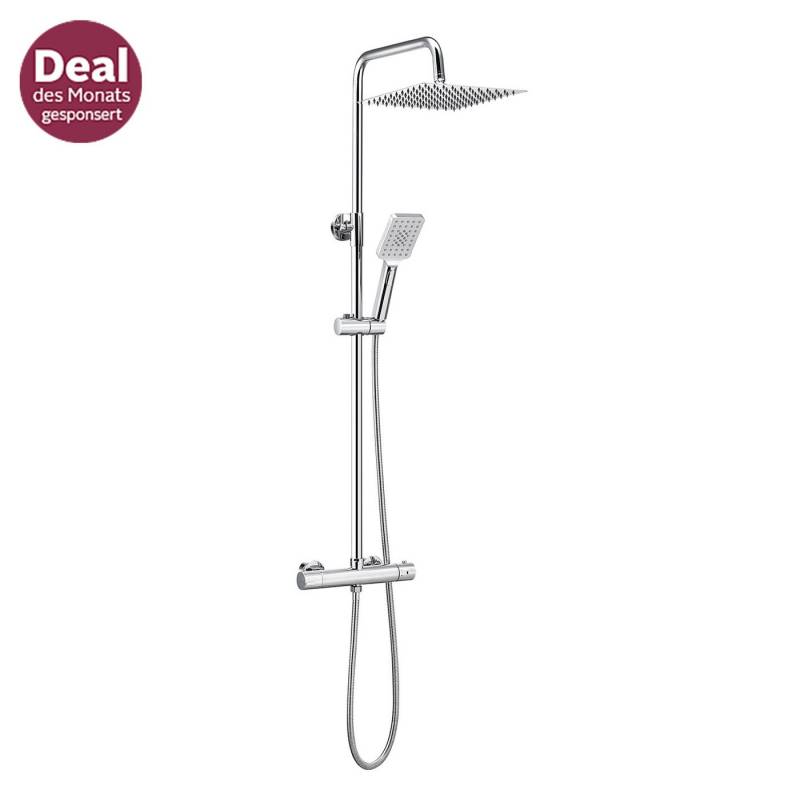 WOOHSE Brausegarnitur mit Thermostat Edelstahl Duschstange Set Messing Wasserhahn, 3 Strahlart(en), Duscharmatur mit Thermostatventil und 38 °C Sicherheitssperre von WOOHSE