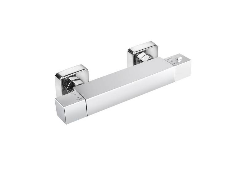 WOOHSE Duschsystem Duscharmatur mit Thermostat Quadrat Duschthermostat in Chrom, 1-St., aus Messing und Verchromte Oberfläche von WOOHSE