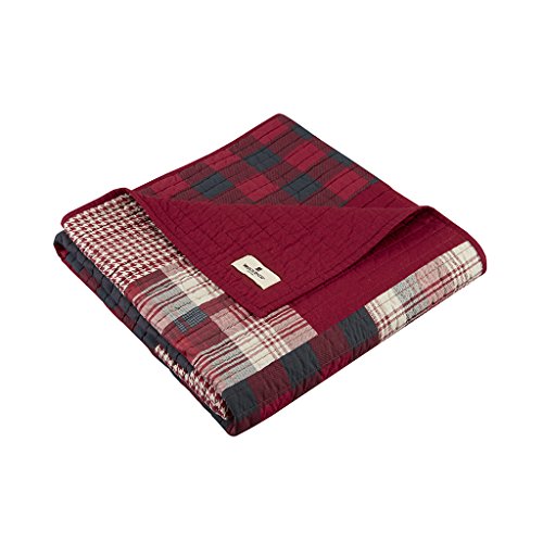 WOOLRICH Wendbarer gesteppter Überwurf, Kabine, Lifestyle, Karomuster Ganzjährig, atmungsaktiv, leicht, luxuriös, doppelseitig, Steppung für Bett, Couch und Sofa, Baumwolle, Sunset red, 50"x70" von WOOLRICH