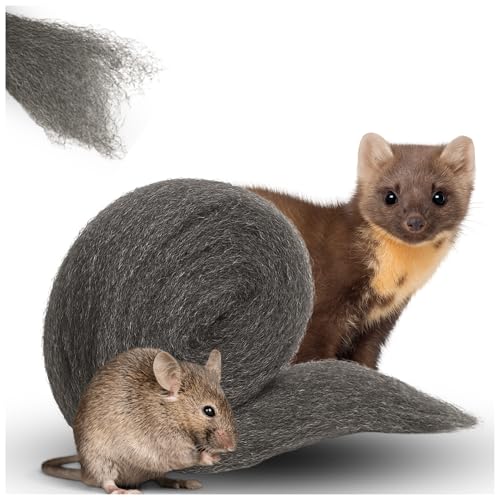 Stahlwolle Gegen Mäuse, Ratten & Marder 100g Stück (Grad 0+00 Fein) – Nagerstop Mäuseabwehr ohne Gift – dichtet Löcher, Wandrisse, Rohre & Lüftungsschlitze ab – für Haus, Garage & Garten WOOLTEC von WOOLTEC