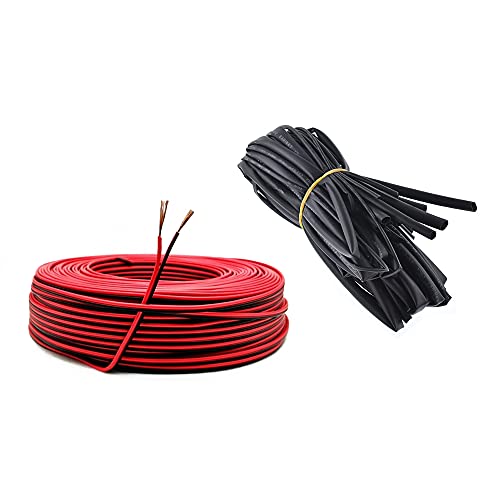 22AWG Elektrischer Draht+Ø2mm Schrumpfschlauch,0,33mm2 Verzinnter Kupferdraht,2-Adriges PVC-Kabel für LED-Streifenstecker/DIY (10m Schwarz+10m Rot+5m Schwarzer Schrumpfschlauch)… von WOOLUCK