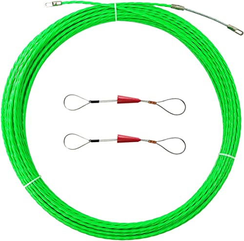 WOOLUCK® Kabeleinziehhilfe 30m,Kabel einziehspirale mit 2 Führungsfeder,Fischband-Drahtzieher φ4,5mm für Einzugsband zur Kabelverlegung(Grün) von WOOLUCK