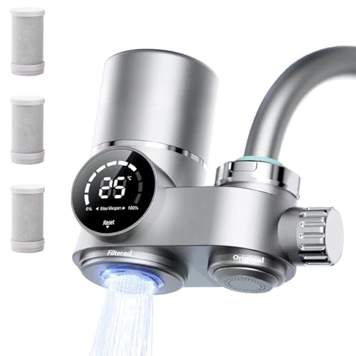 WOOLUCK® Wasserfilter wasserhahn mit 3 filterelement, Wasser filtersystem trinkwasser mit UV-Licht und LED Anzeige, Entfernt Blei, Chlor und Schwermetalle von WOOLUCK