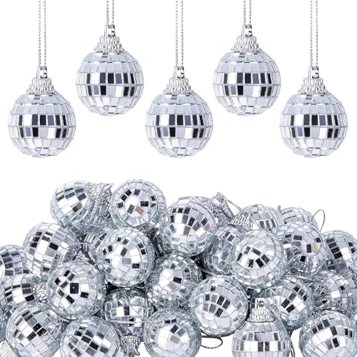 WOOLUCK 36 Stück Disco Spiegel Ball, Spiegelkugel Discokugel, Discokugel Silber, Discokugel zum Aufhängen, Wiederverwendbar Discokugeln Klein(4cm) von WOOLUCK