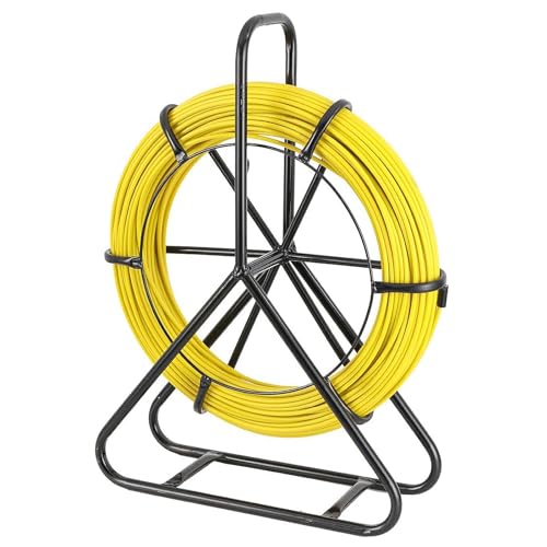 WOOLUCK 6mm x 100m Rohr Rod Rodder Fiberglas ziehen Spitze Draht Kabel läuft Fisch Tape Pulling, mit Stahlständer, Glasfaser Elektrokabel Installationswerkzeug von WOOLUCK