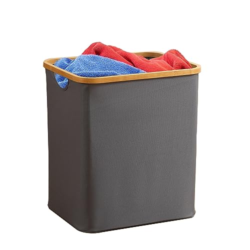 WOOLUCK Wäschekorb Faltbar 60L, Wäschekorb Klappbar, Aufbewahrung Klappbar Wäschewanne, Wäschesammler Grau mit Griffen, Laundry Hamper von WOOLUCK