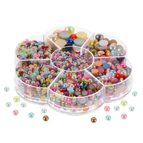 WOONEKY 1 Karton Halbperlen Flacher Rückseite für Basteln DIY Schmuck Kleidung Nagelkunst Dekorationen Bunte Abs Perlen für Haaraccessoires Hochzeit Kostümgestaltung von WOONEKY