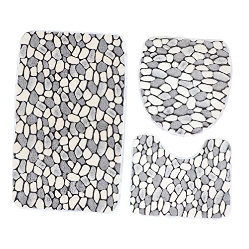 WOONEKY 1 Satz Toilettenteppich Set Teilig aus Wasserabsorbierendem Mikrofaser für Badezimmer rutschfeste Flauschige Badematte Weiße Steine für und WOONEKY 1 Satz Toilettenteppich Set Teilig aus Wasserabsorbierendem Mikrofaser für Badezimmer rutschfeste Flauschige Badematte Weiße Steine für und von WOONEKY
