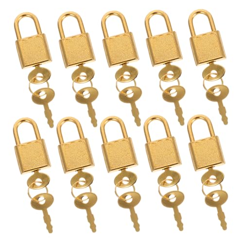 WOONEKY 10 Sätze Mini Vorhängeschloss mit Schlüssel Kleine Goldene Schloss-pads Vintage Metall Schloss für Schmuckkästchen Reisetaschen Schatztruhe Tagebücher Vielseitig und Robust von WOONEKY