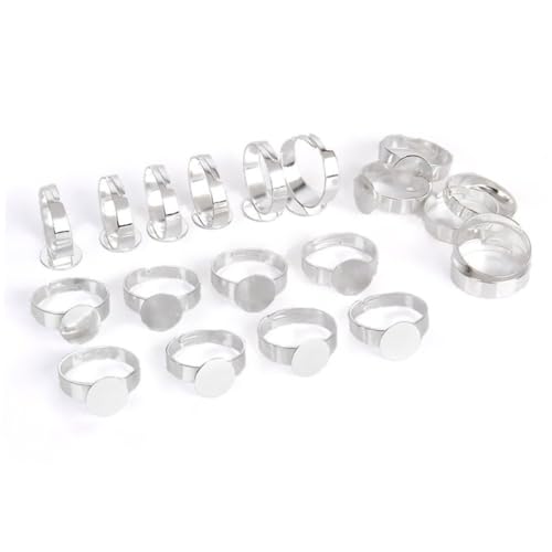 WOONEKY 10 Stück Teiliges Silberfarbenes Ringrohling Verstellbare Ringbasis aus Umweltfreundlich Nickelfrei Elektroplattiertem Weiß K Runde Lünette DIY Schmuckzubehör für Individuelle von WOONEKY