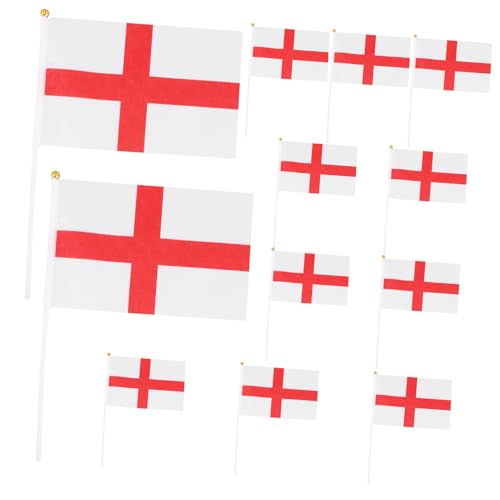 WOONEKY 12 Stück Teiliges England Handfahnen mit Stab Leichte Handliche Uk Flaggen für Sportveranstaltungen Partys und Feierlichkeiten Stilvolle Tragbare Fußball Deko von WOONEKY