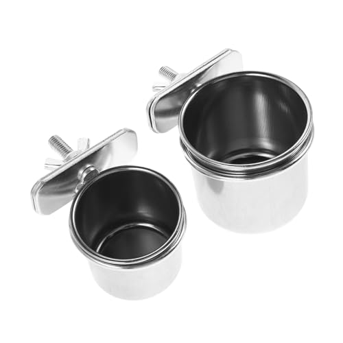 WOONEKY 2 Stück Edelstahl Papageien futternapf mit Halterung Kleine Vogel Futter Wasserschalen Langlebig Einfach zu Reinigen Sicherer Käfighalter für Wellensittiche und Kleine Vögel von WOONEKY