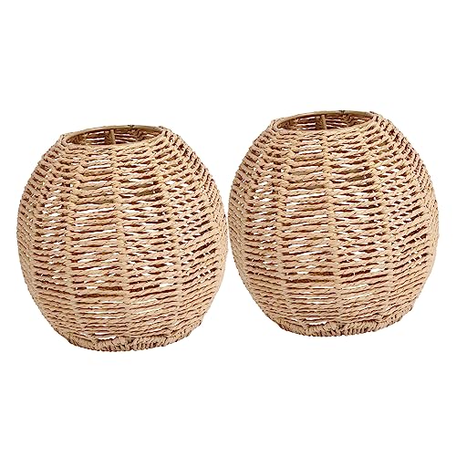 WOONEKY 2 Stück Hängelampe Imitation Rattan Lampenschirm Kreative Deckenleuchte für Esszimmer Schlafzimmer und Bar Einfache Montage Elegantes Design Rustikale Dekoration von WOONEKY