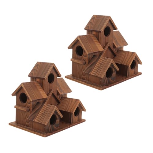 WOONEKY 2 Stück Teiliges Rustikales Holz-vogelhaus Wetterfeste Wildvogel-nistkasten mit Futterstelle Nachhaltiges Garten-dekor Natürliche Holzbauweise für Außenbereich und von WOONEKY