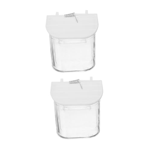 WOONEKY 2 Stück Vogelkäfig Futterspender mit Sprungfeder Aufhängung Auslaufsicherer Futternapf für Papageien Tauben Einfach zu Reinigen Vogelkäfig Zubehör von WOONEKY