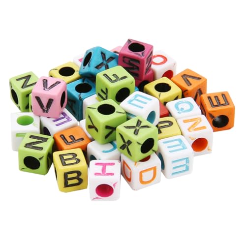 WOONEKY 200 Stück Bunte Acryl Würfel Buchstabenperlen zum Auffädeln Schmuckherstellung DIY Bastelperlen für Armbänder Halsketten und Kreative Schmuckaccessoires von WOONEKY