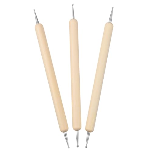 WOONEKY 3 Stück Teiliges Ball Stylus Werkzeug Set mit Edelstahlkugel Holzgriff für Prägung Modellierung Bildhauerei und Bastelarbeiten für Präzises Embossing und Skulpturen von WOONEKY