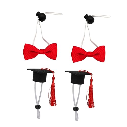WOONEKY 4 Stück Teiliges Mini Haustier Abschluss mit Verstellbaren Doktorhut und Fliegenknoten Süße Graduation Hundekappe für Kleine bis Mittlere Hunde für Abschlussfeiern und von WOONEKY